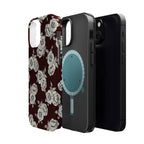 Rose Pattern Magnetic Impact-Resistant Phone Case — Burgundy Floral Protective Cover