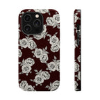 Rose Pattern Magnetic Impact-Resistant Phone Case — Burgundy Floral Protective Cover