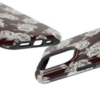 Rose Pattern Magnetic Impact-Resistant Phone Case — Burgundy Floral Protective Cover
