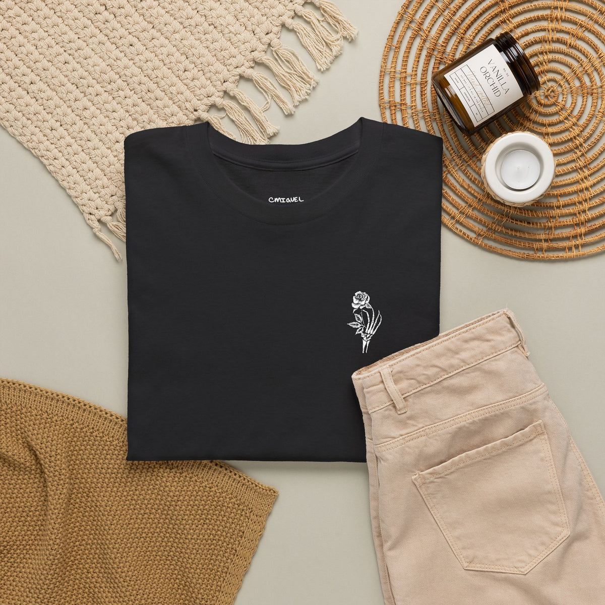 Skeleton Rose Pocket Tee — Cotton T‑Shirt