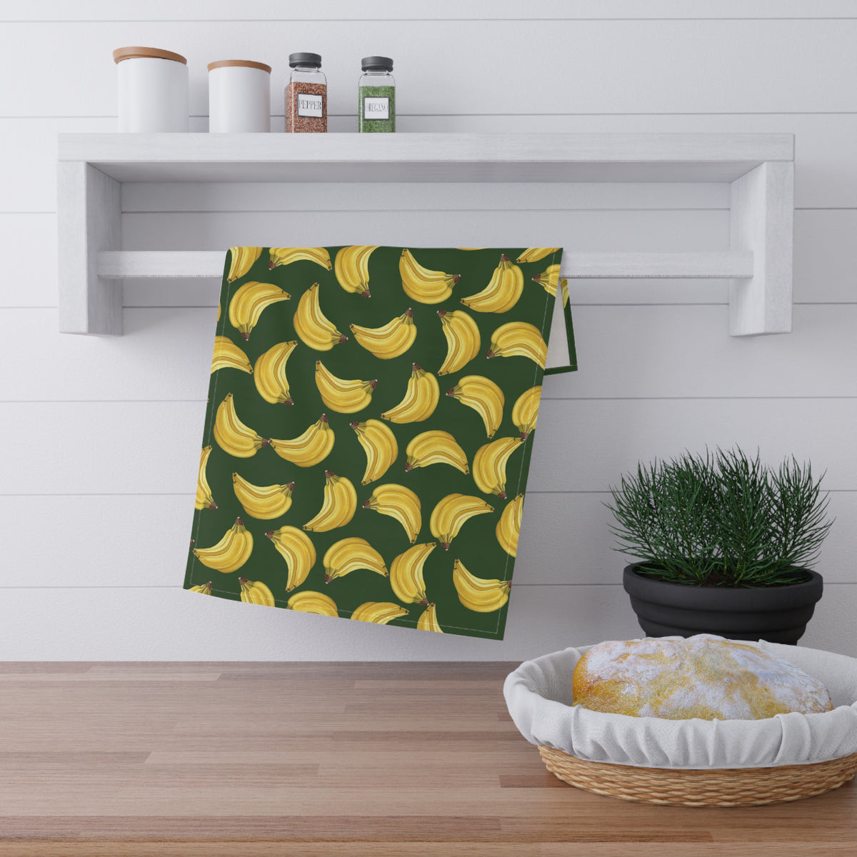 Cotton Twill Tropical Banana Print Tea Towel — Green Kitchen Cotton Dish Towel