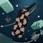 Rose Pattern Magnetic Impact-Resistant Phone Case — Burgundy Floral Protective Cover
