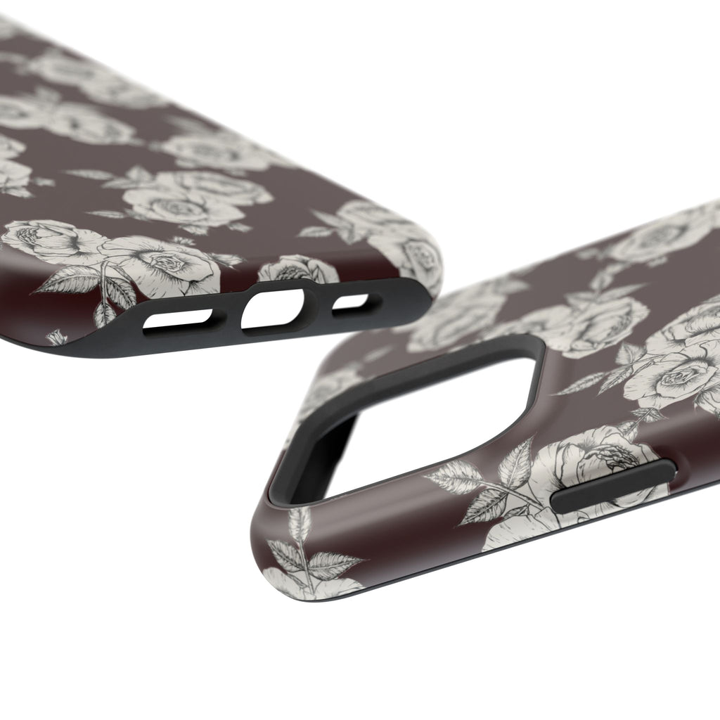 Rose Pattern Magnetic Impact-Resistant Phone Case — Burgundy Floral Protective Cover