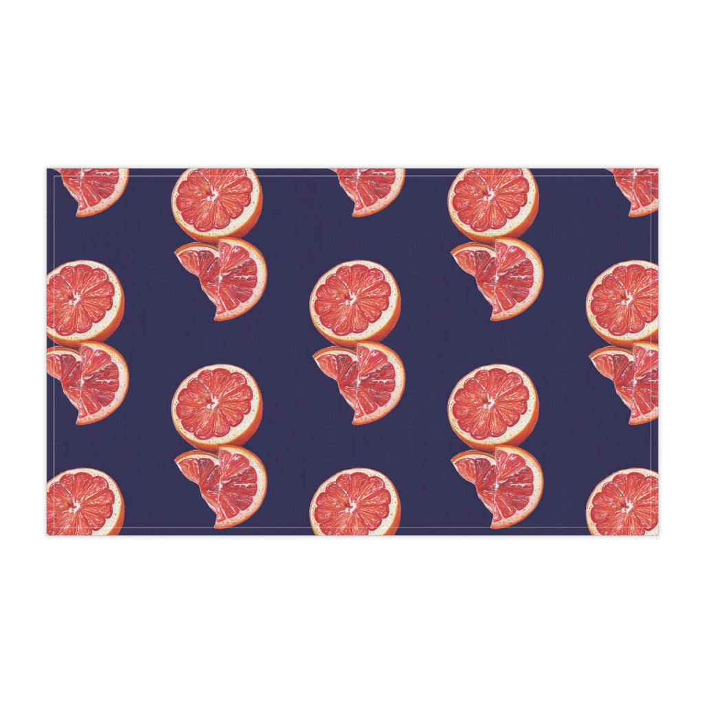 Cotton Twill Hand Drawn Grapefruit Pattern Tea Towel — Citrus Kitchen Towel (Navy Background)