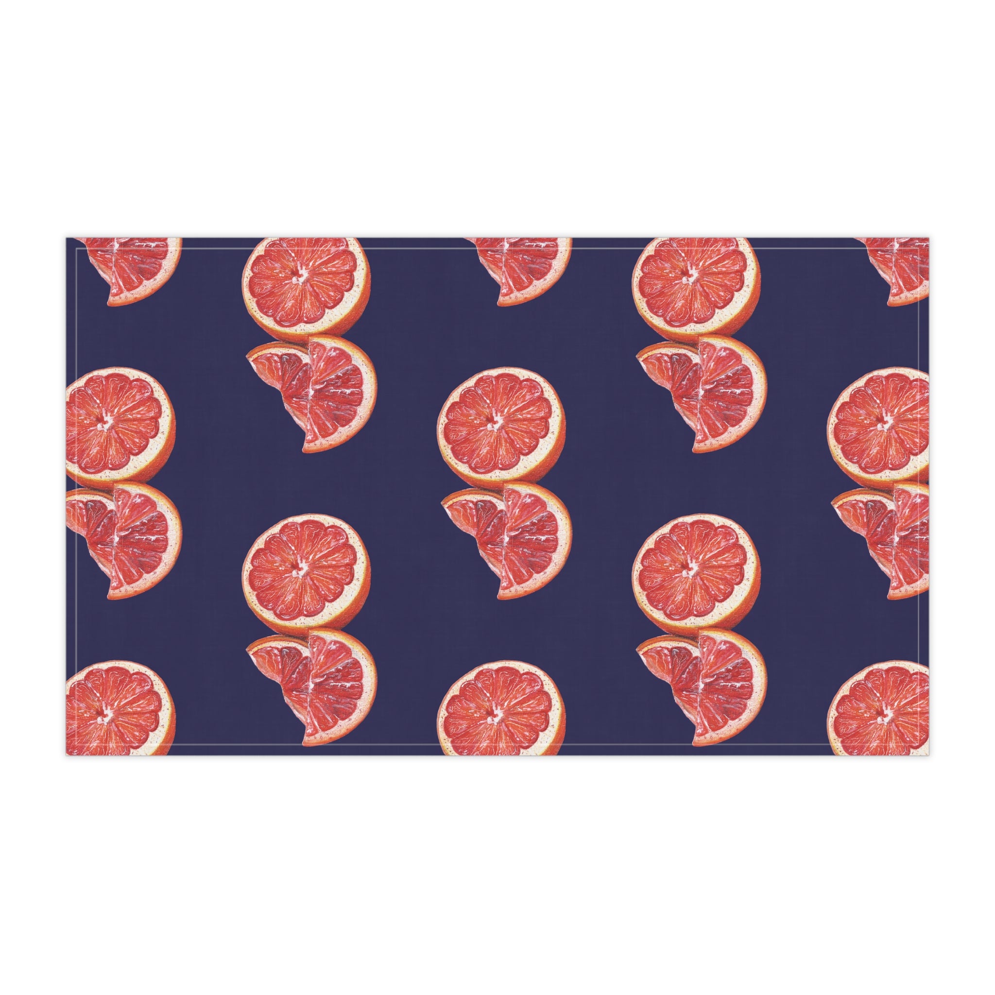 Cotton Twill Hand Drawn Grapefruit Pattern Tea Towel — Citrus Kitchen Towel (Navy Background)