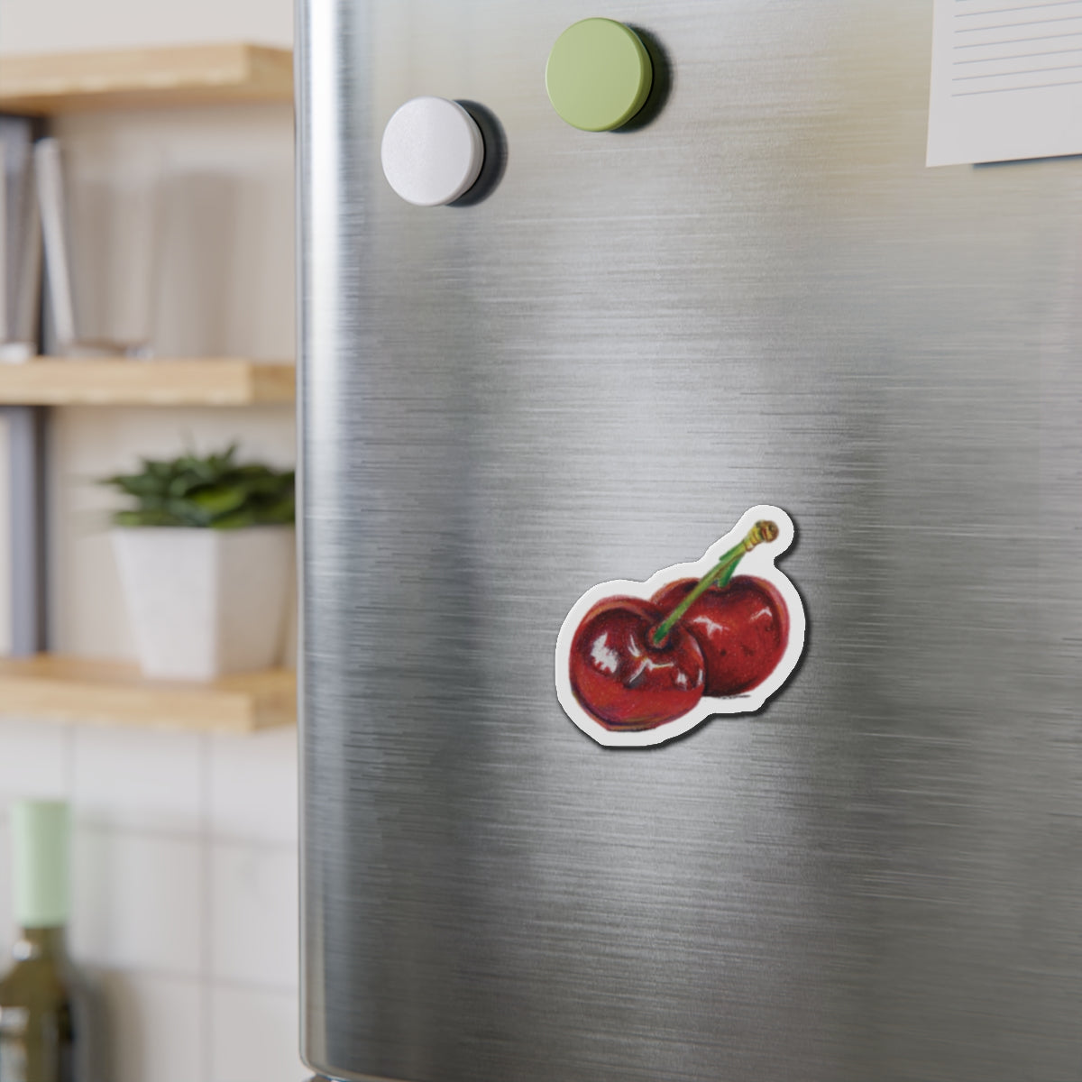 Cherry Die-Cut Magnet — Retro Fruit Kitchen Decor