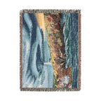 Lighthouse Coastal Woven Blanket — Nautical Throw for Living Room, Beach House & Gift