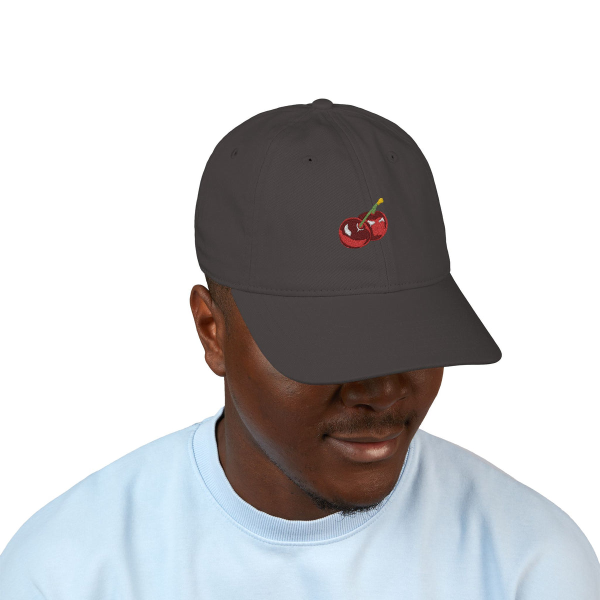 Embroidered Cherry Baseball Cap — Organic Cotton Dad Hat