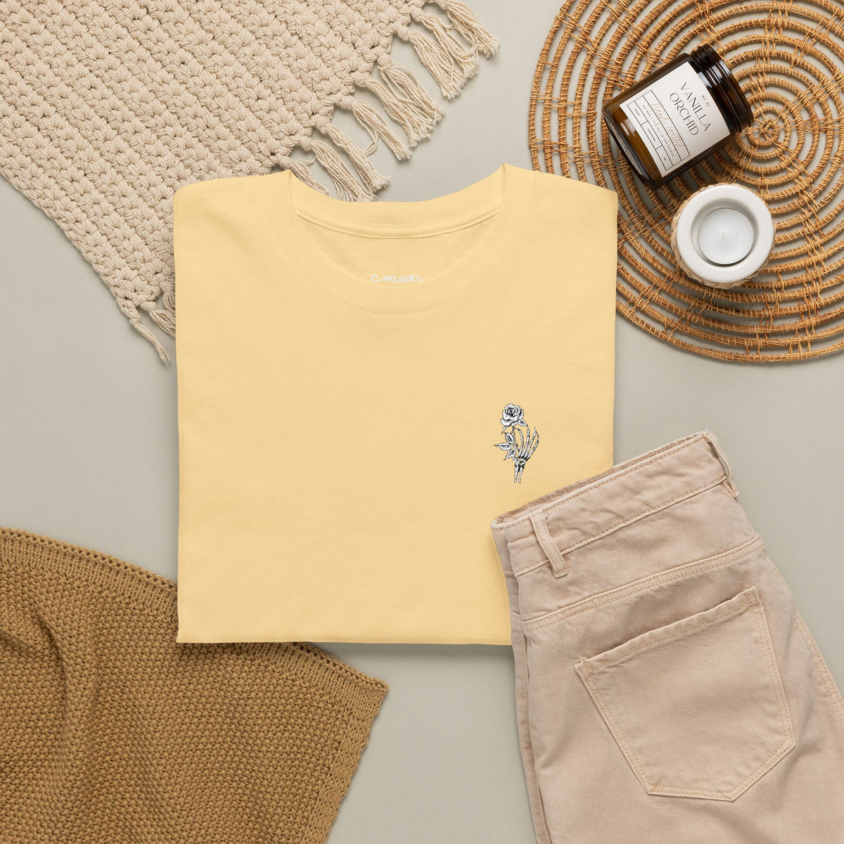 Skeleton Rose Pocket Tee — Cotton T‑Shirt