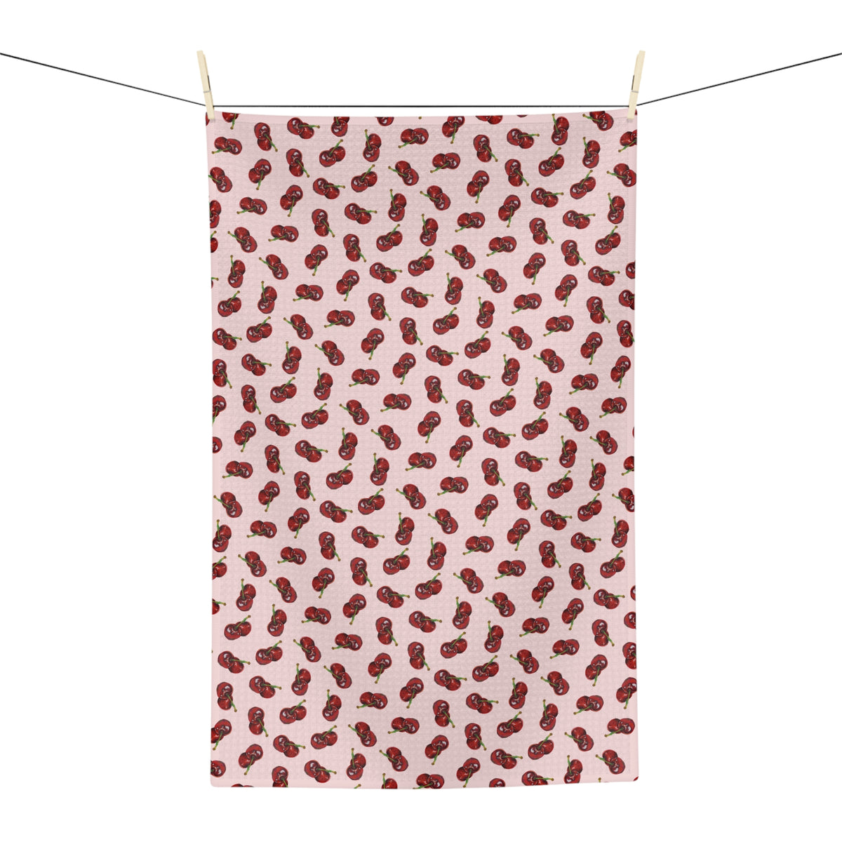 Absorbent Microfiber Cherry Pattern Tea Towel — Pink Retro Fruit Kitchen Towel