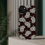 Rose Pattern Magnetic Impact-Resistant Phone Case — Burgundy Floral Protective Cover