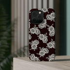 Rose Pattern Magnetic Impact-Resistant Phone Case — Burgundy Floral Protective Cover