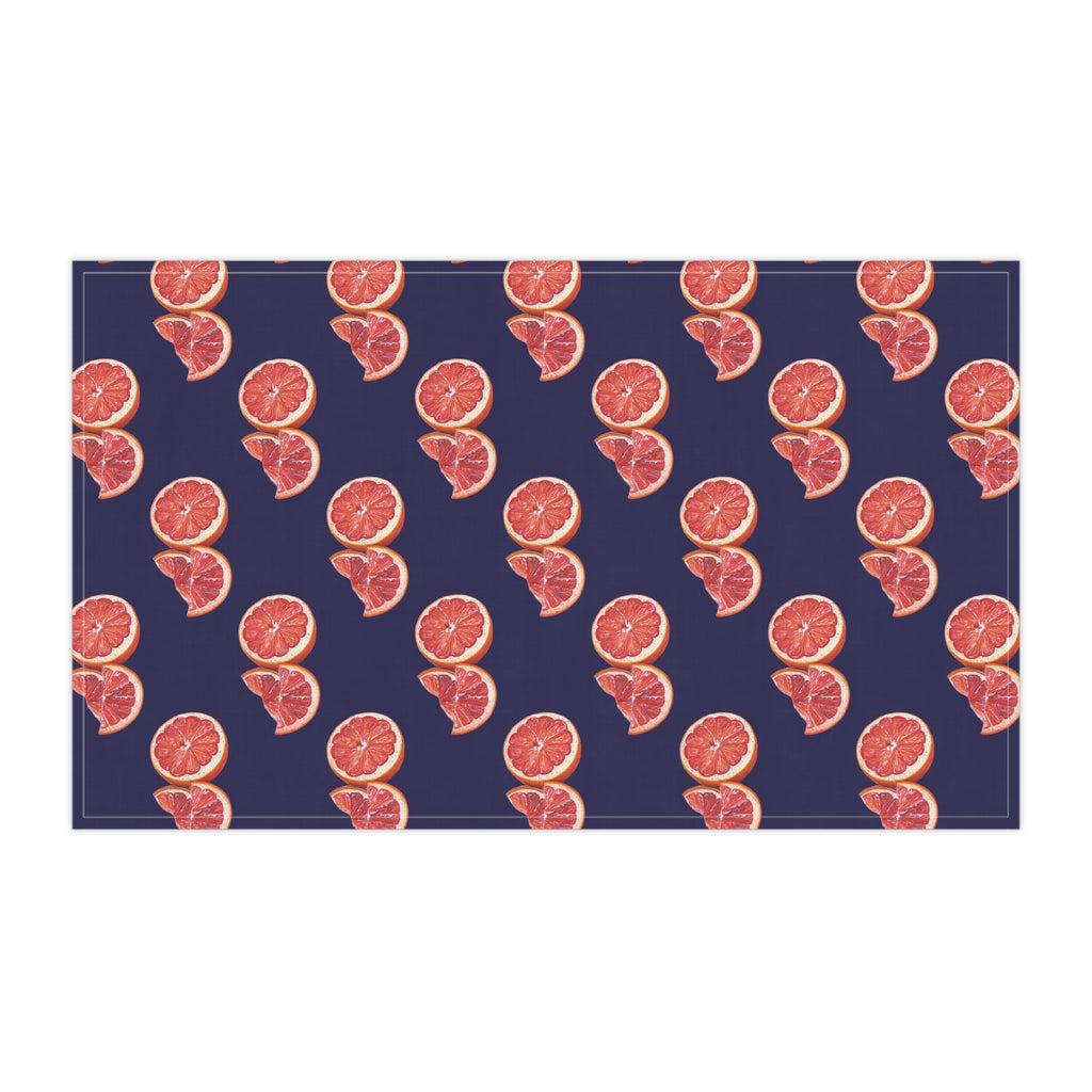 Cotton Twill Grapefruit Pattern Tea Towel — Citrus Kitchen Towel (Navy Background)