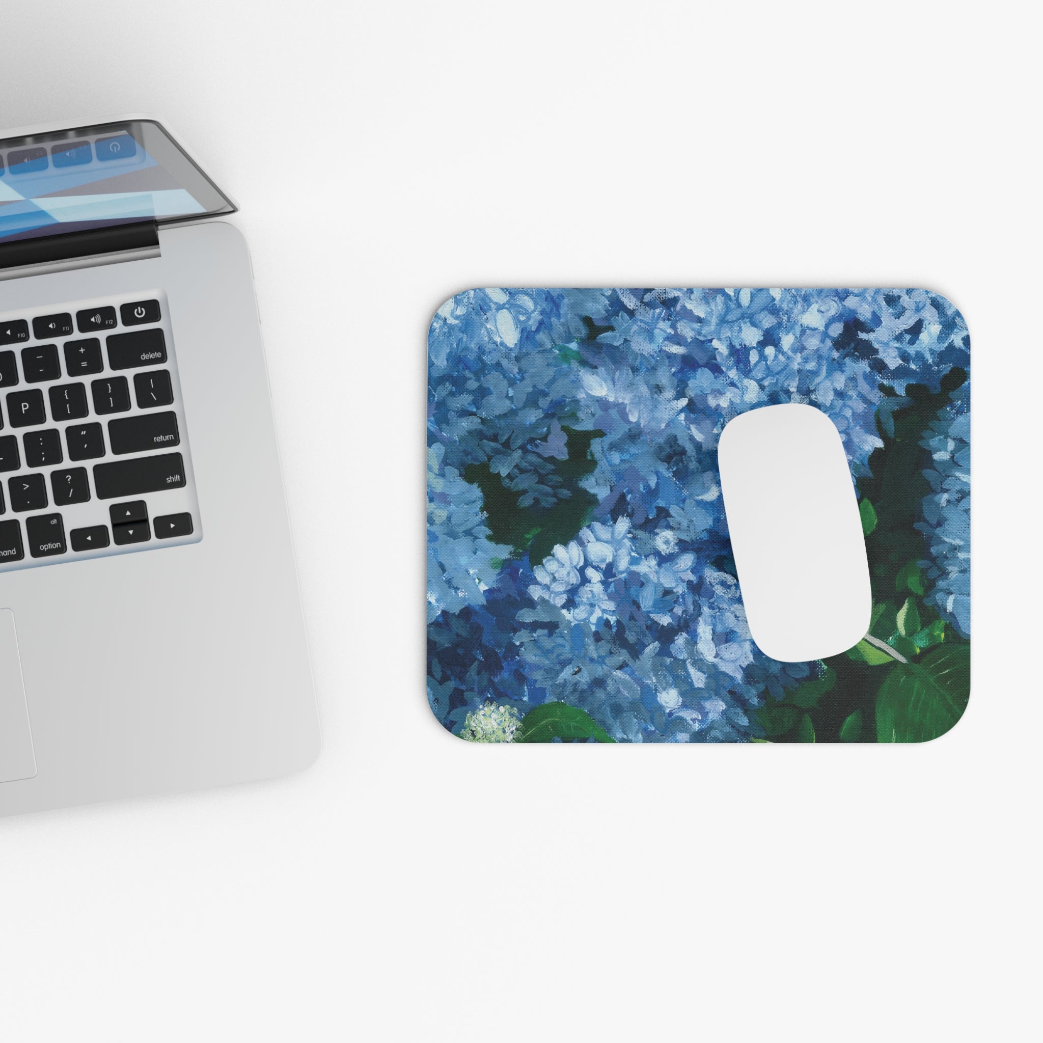 Blue Hydrangea Mouse Pad — Floral Desk Mousepad for Home Office