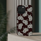 Rose Pattern Magnetic Impact-Resistant Phone Case — Burgundy Floral Protective Cover