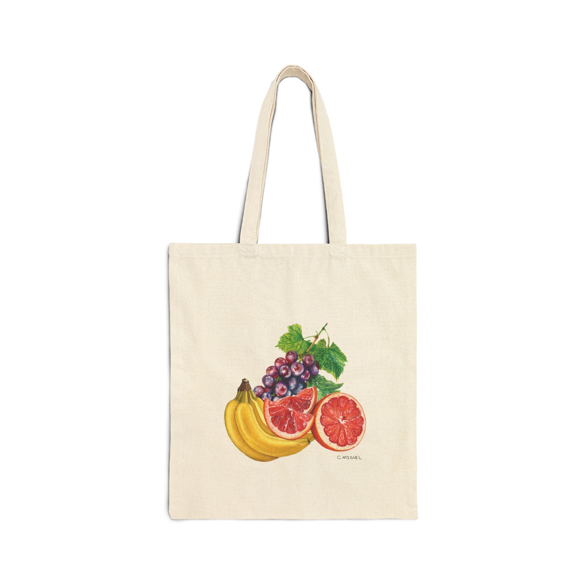 Tote Bag — Watercolor Fruit Print (Banana, Grapes & Grapefruit)