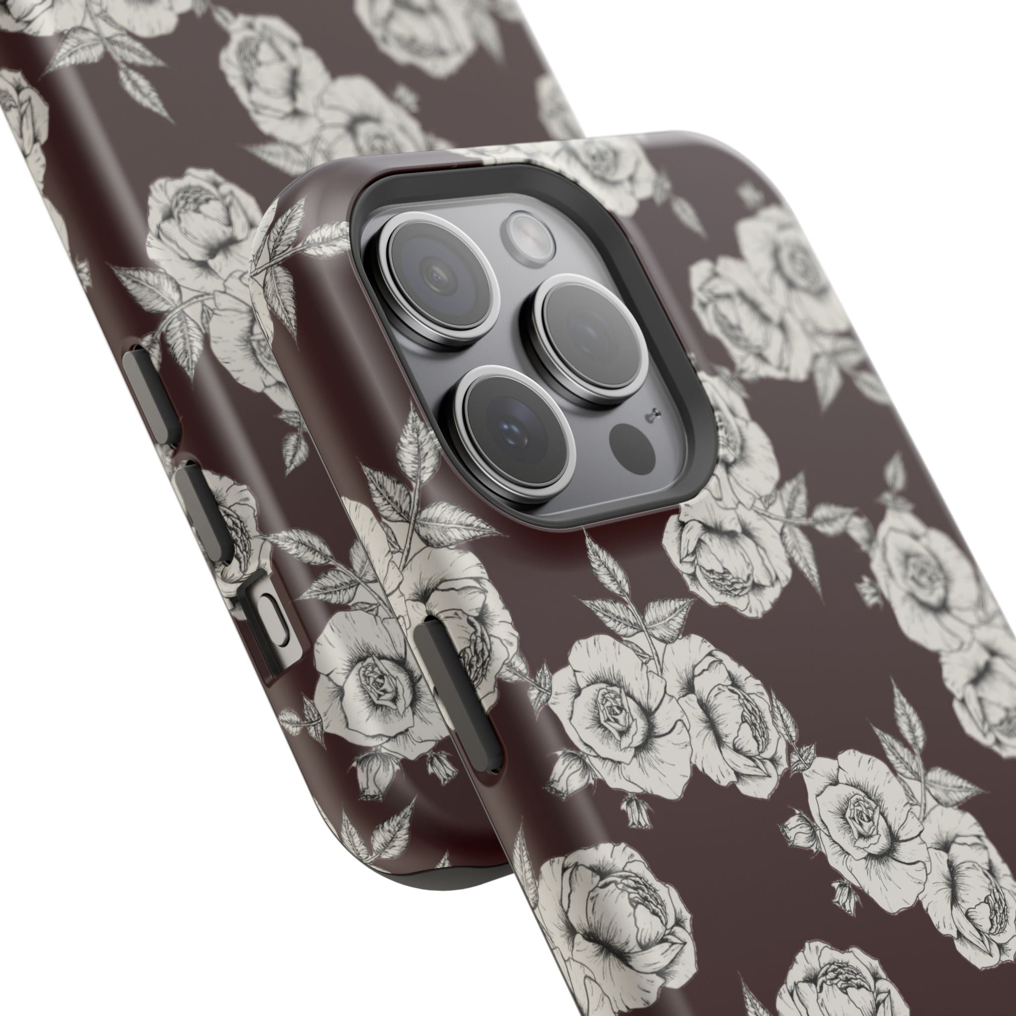 Rose Pattern Magnetic Impact-Resistant Phone Case — Burgundy Floral Protective Cover