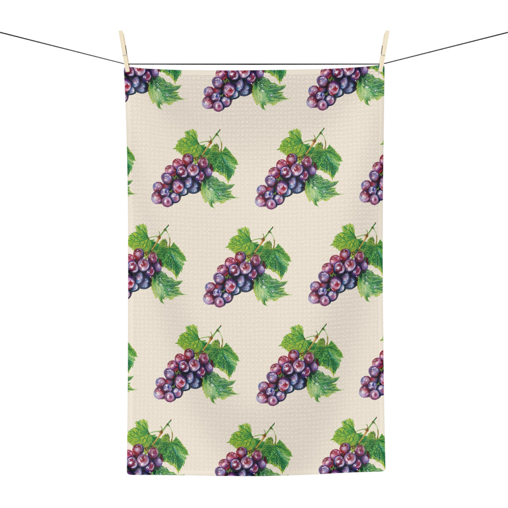 Microfiber Hand Drawn Grape Pattern Tea Towel — Vintage Vineyard Kitchen Towels