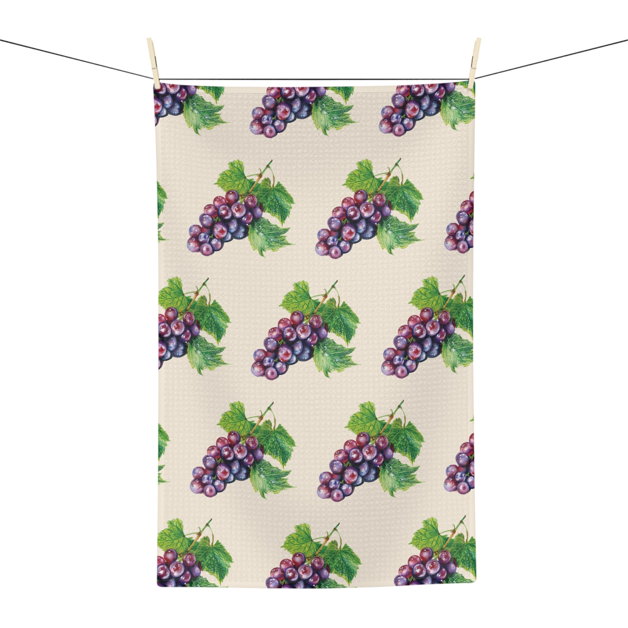 Microfiber Hand Drawn Grape Pattern Tea Towel — Vintage Vineyard Kitchen Towels