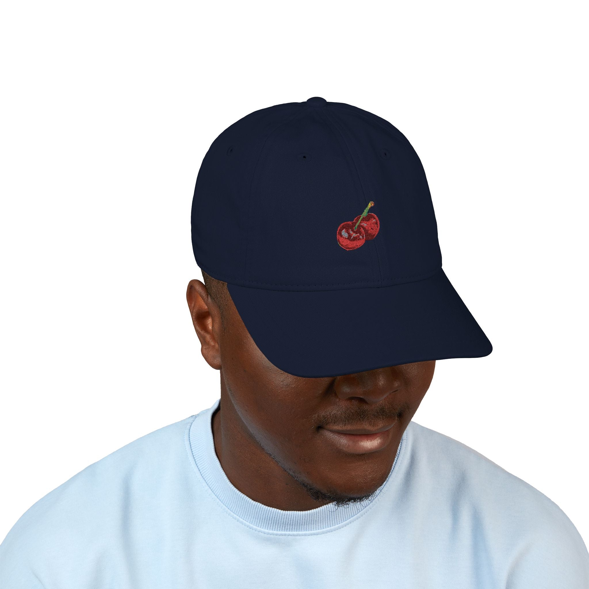 Embroidered Cherry Baseball Cap — Organic Cotton Dad Hat