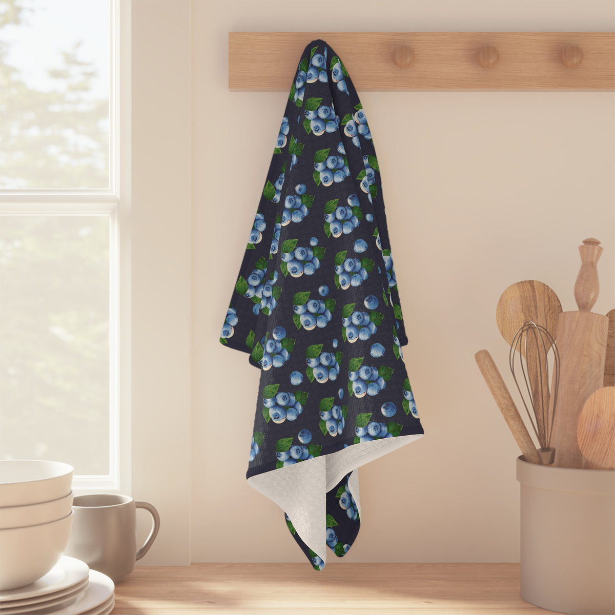 Absorbent Blueberry Pattern Microfiber Tea Towel — Watercolor Fruit Kitchen Linen