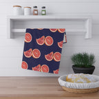 Cotton Twill Hand Drawn Grapefruit Pattern Tea Towel — Citrus Kitchen Towel (Navy Background)