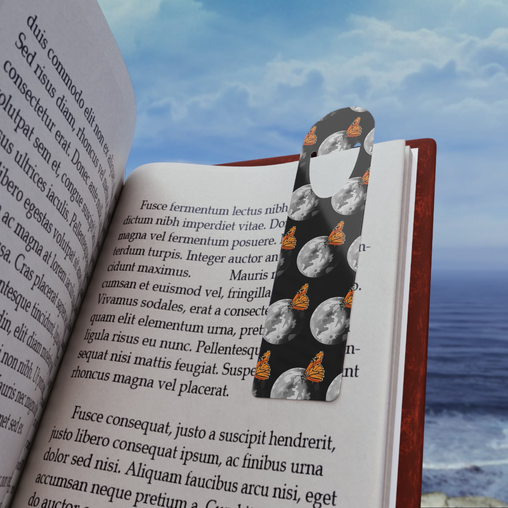 Moon & Butterfly Metal Bookmark — Space Themed Reading Accessory