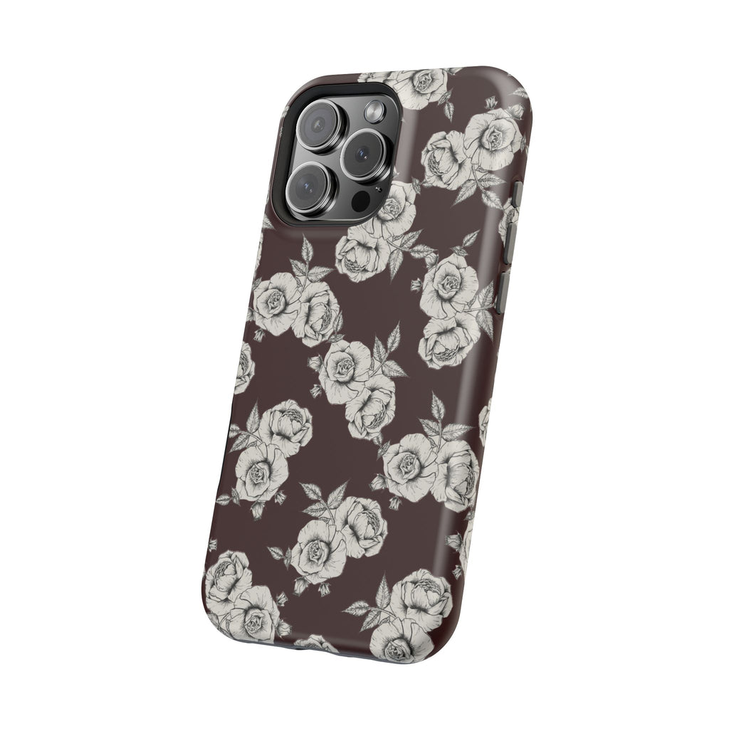 Rose Pattern Magnetic Impact-Resistant Phone Case — Burgundy Floral Protective Cover