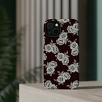 Rose Pattern Magnetic Impact-Resistant Phone Case — Burgundy Floral Protective Cover
