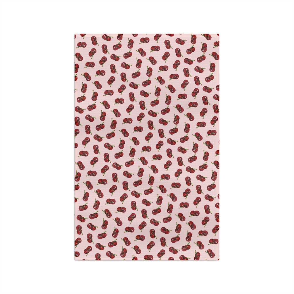 Absorbent Microfiber Cherry Pattern Tea Towel — Pink Retro Fruit Kitchen Towel