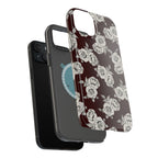 Rose Pattern Magnetic Impact-Resistant Phone Case — Burgundy Floral Protective Cover
