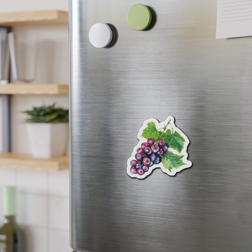 Grape Cluster Die-Cut Magnet — Watercolor Fruit Refrigerator Sticker