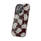 Rose Pattern Magnetic Impact-Resistant Phone Case — Burgundy Floral Protective Cover