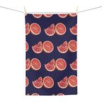 Microfiber Hand Drawn Grapefruit Pattern Tea Towel — Citrus Kitchen Towel (Navy Background)