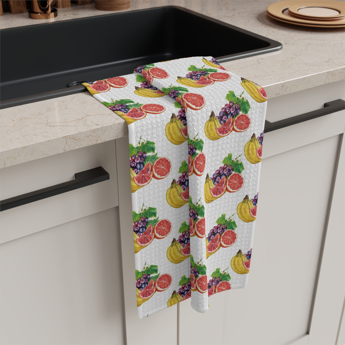 Absorbent Fruit Pattern Microfiber Tea Towel — Grapefruit, Banana & Grape Kitchen Towel