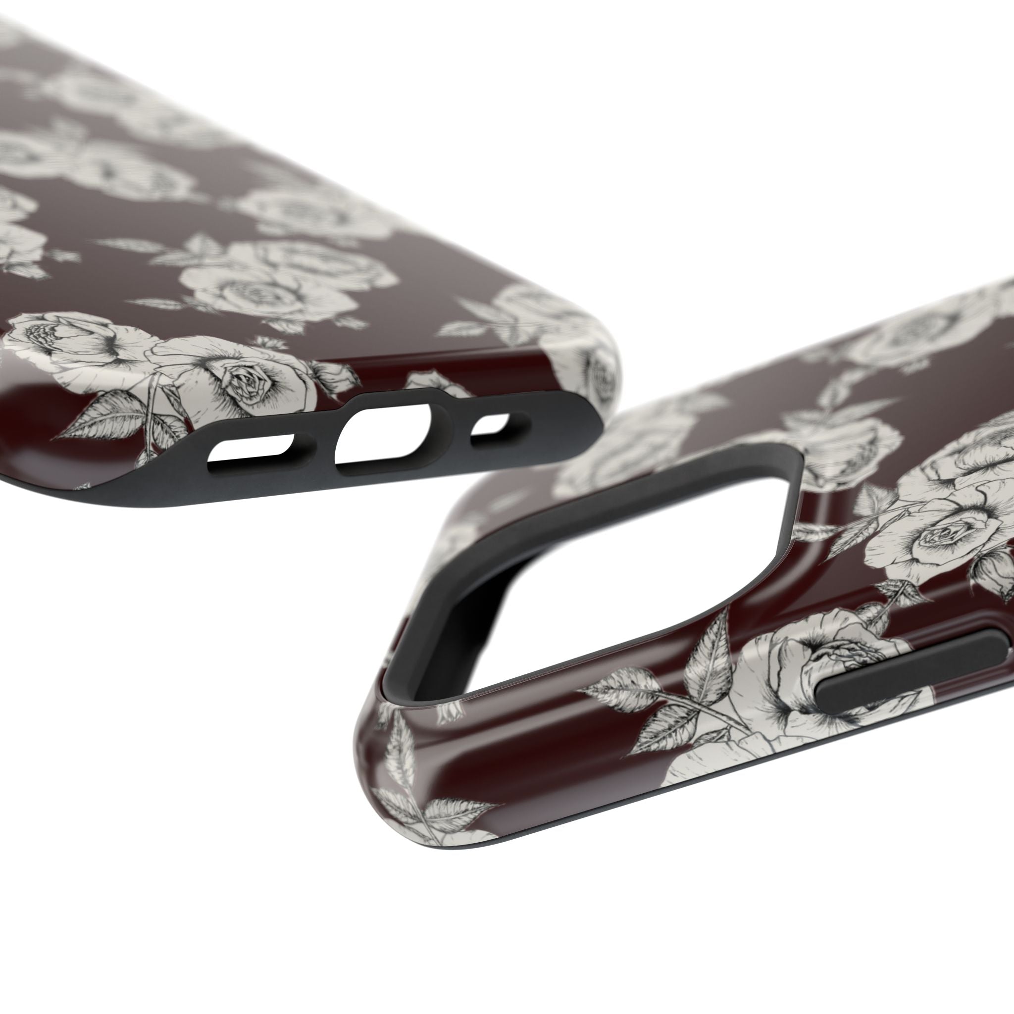 Rose Pattern Magnetic Impact-Resistant Phone Case — Burgundy Floral Protective Cover