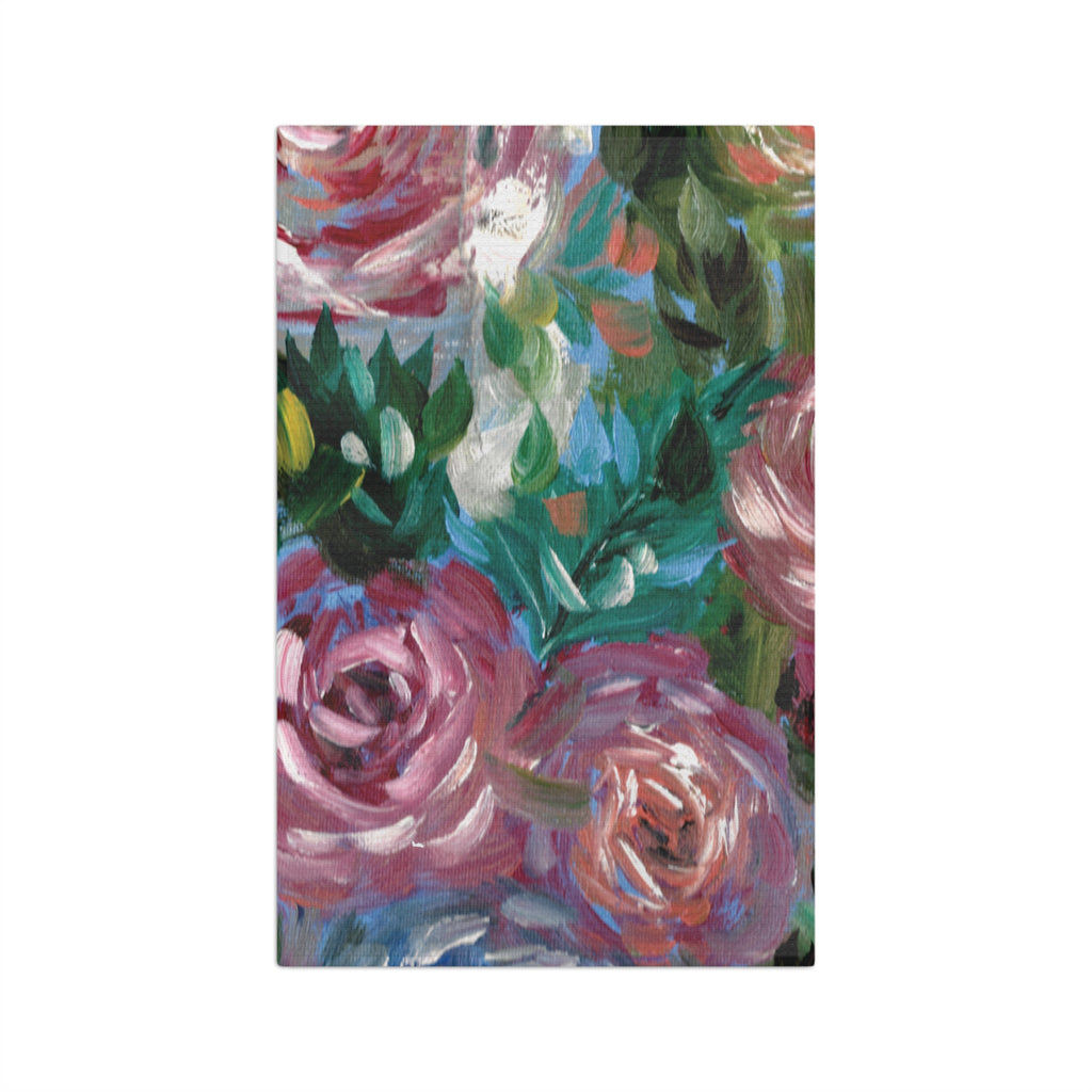 Floral Brushstroke Microfiber Tea Towel — Painterly Rose Kitchen Towel