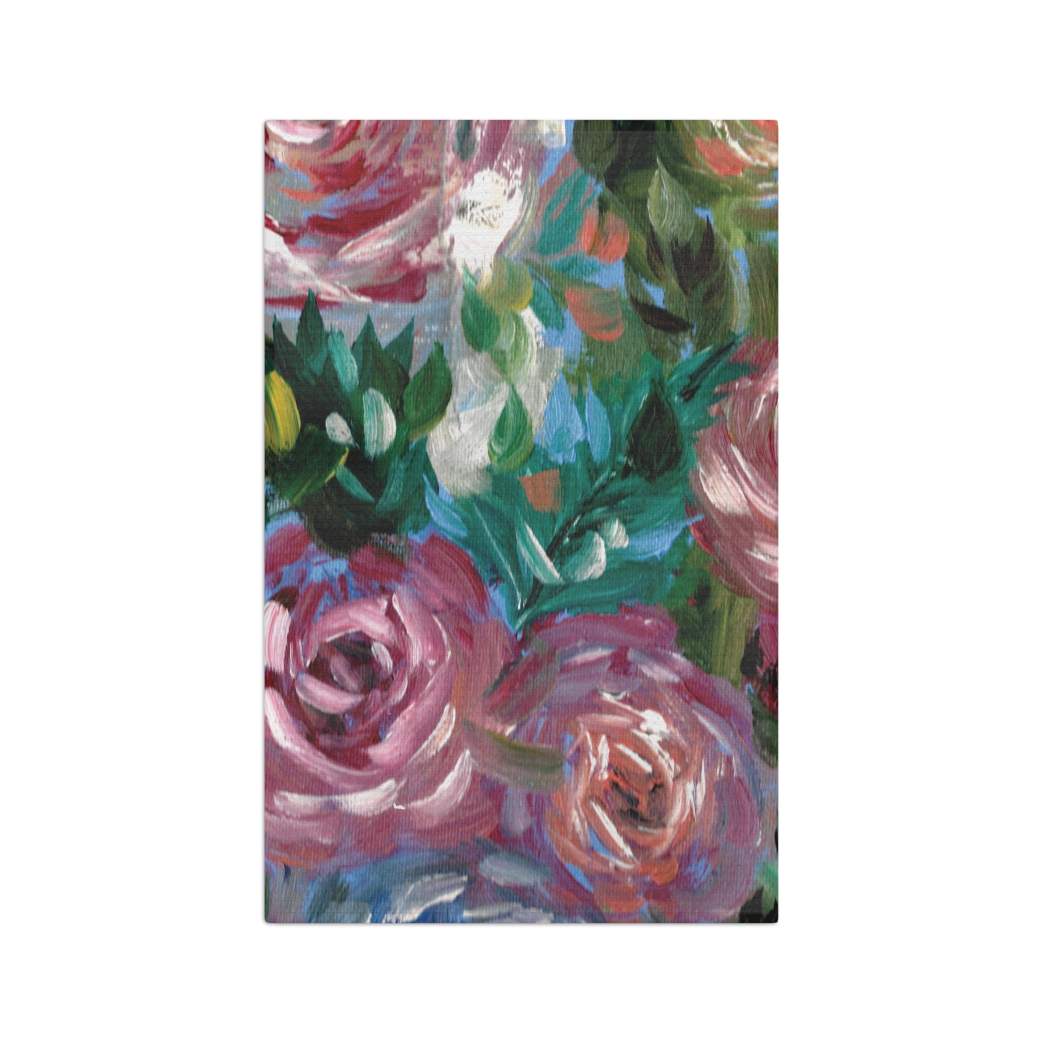 Floral Brushstroke Microfiber Tea Towel — Painterly Rose Kitchen Towel