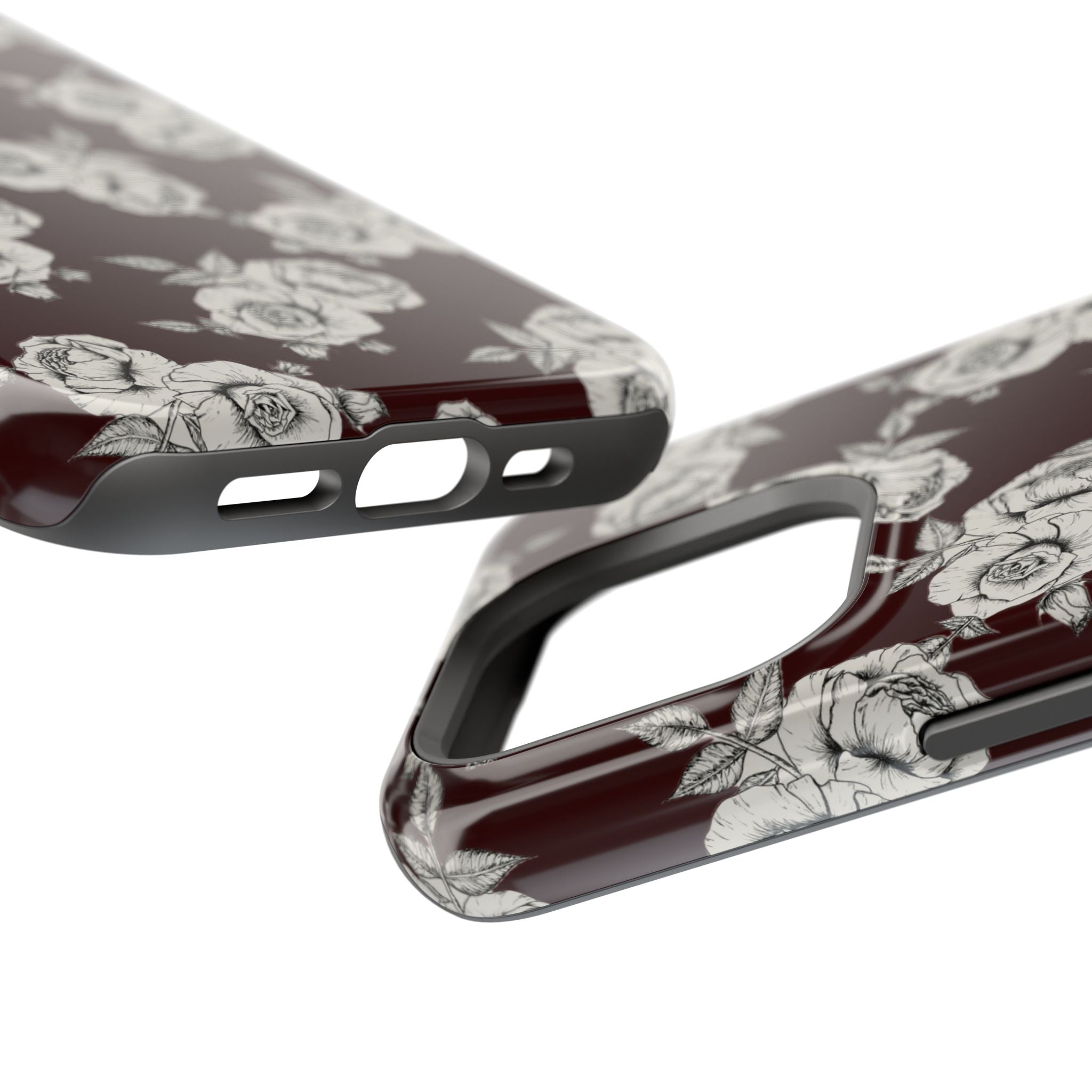 Rose Pattern Magnetic Impact-Resistant Phone Case — Burgundy Floral Protective Cover