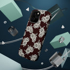 Rose Pattern Magnetic Impact-Resistant Phone Case — Burgundy Floral Protective Cover