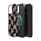 Rose Pattern Magnetic Impact-Resistant Phone Case — Burgundy Floral Protective Cover