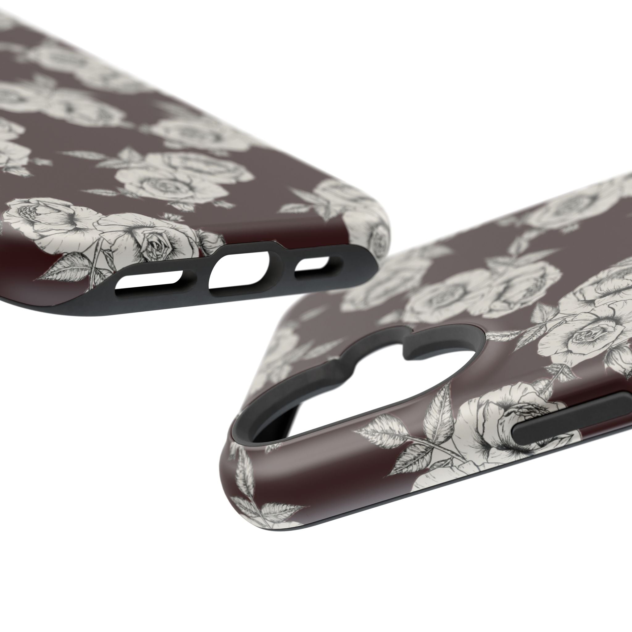 Rose Pattern Magnetic Impact-Resistant Phone Case — Burgundy Floral Protective Cover