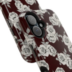 Rose Pattern Magnetic Impact-Resistant Phone Case — Burgundy Floral Protective Cover