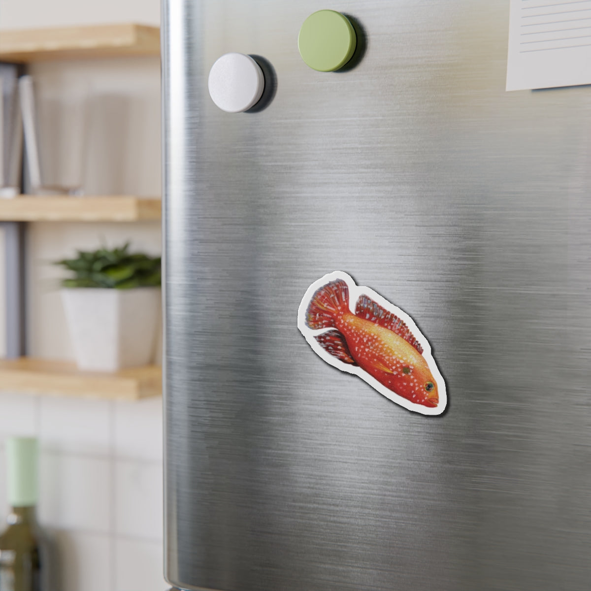 Fish Die-Cut Magnet — Colorful Orange Reef Fish Refrigerator Magnet