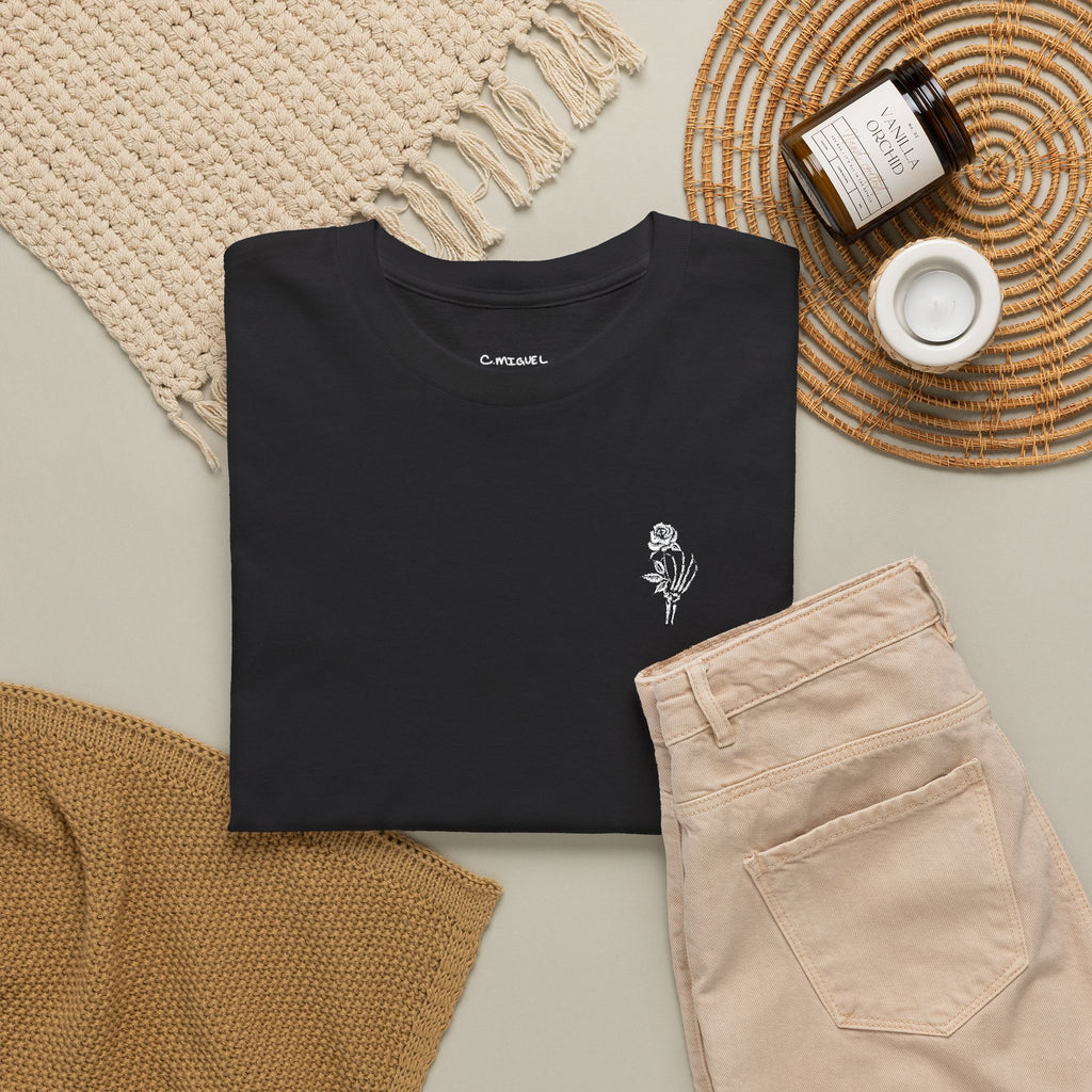 Skeleton Rose Pocket Tee — Cotton T‑Shirt