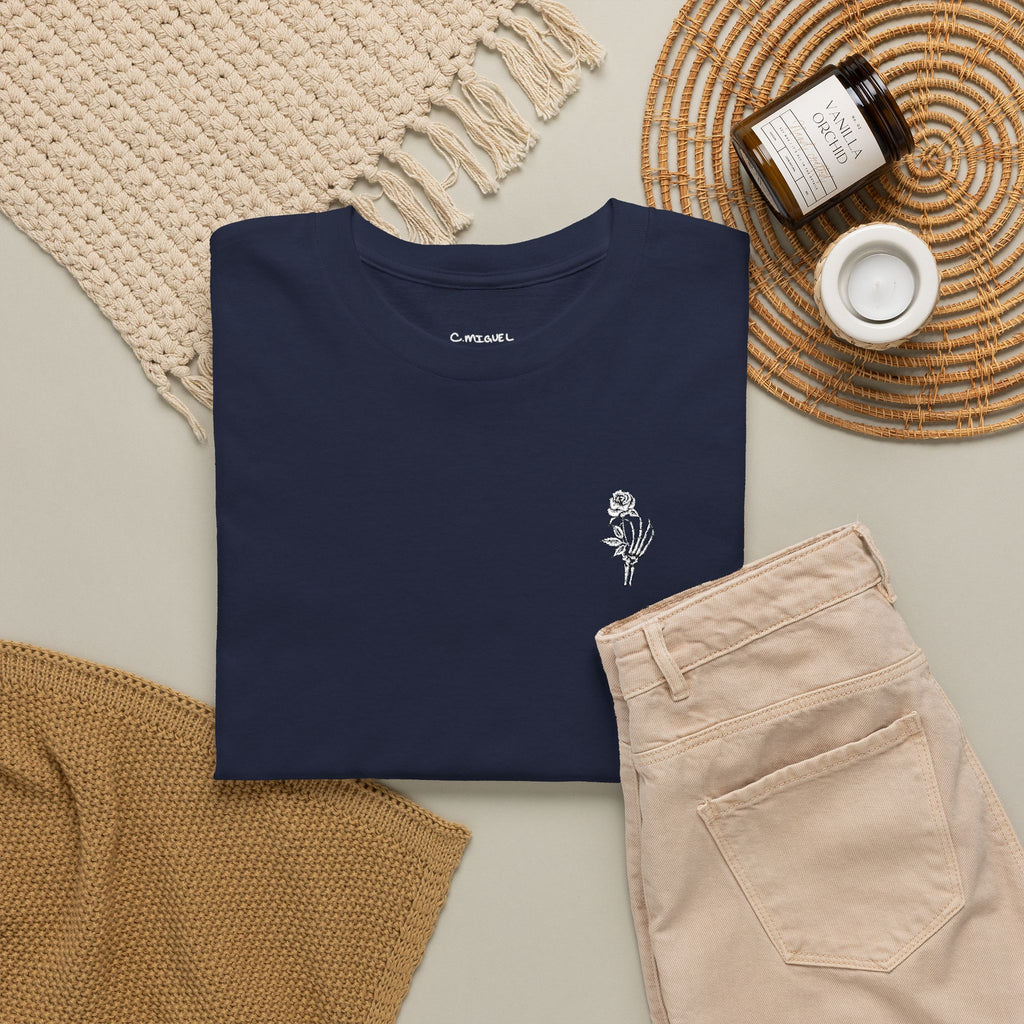 Skeleton Rose Pocket Tee — Cotton T‑Shirt