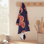 Microfiber Hand Drawn Grapefruit Pattern Tea Towel — Citrus Kitchen Towel (Navy Background)
