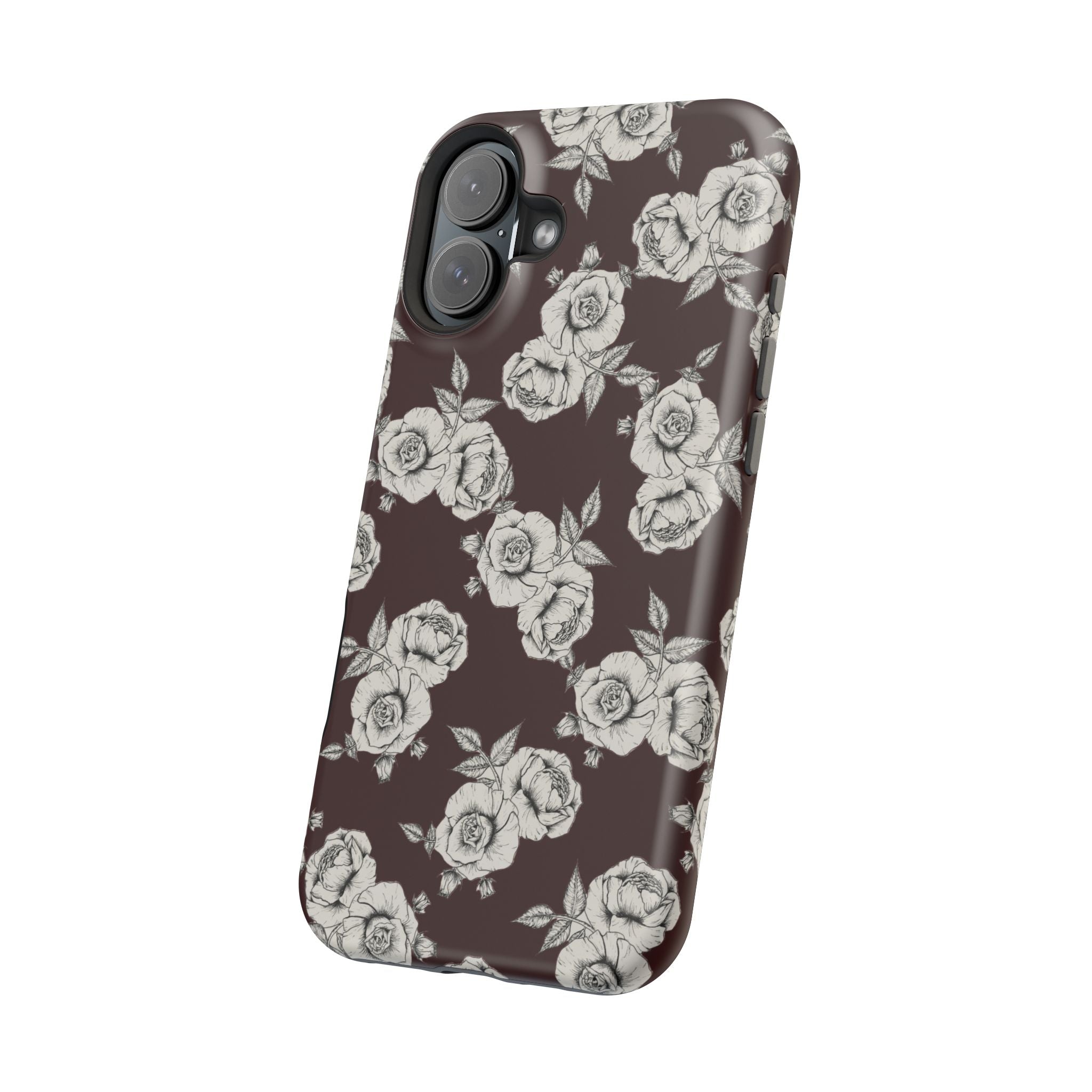 Rose Pattern Magnetic Impact-Resistant Phone Case — Burgundy Floral Protective Cover