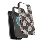Rose Pattern Magnetic Impact-Resistant Phone Case — Burgundy Floral Protective Cover