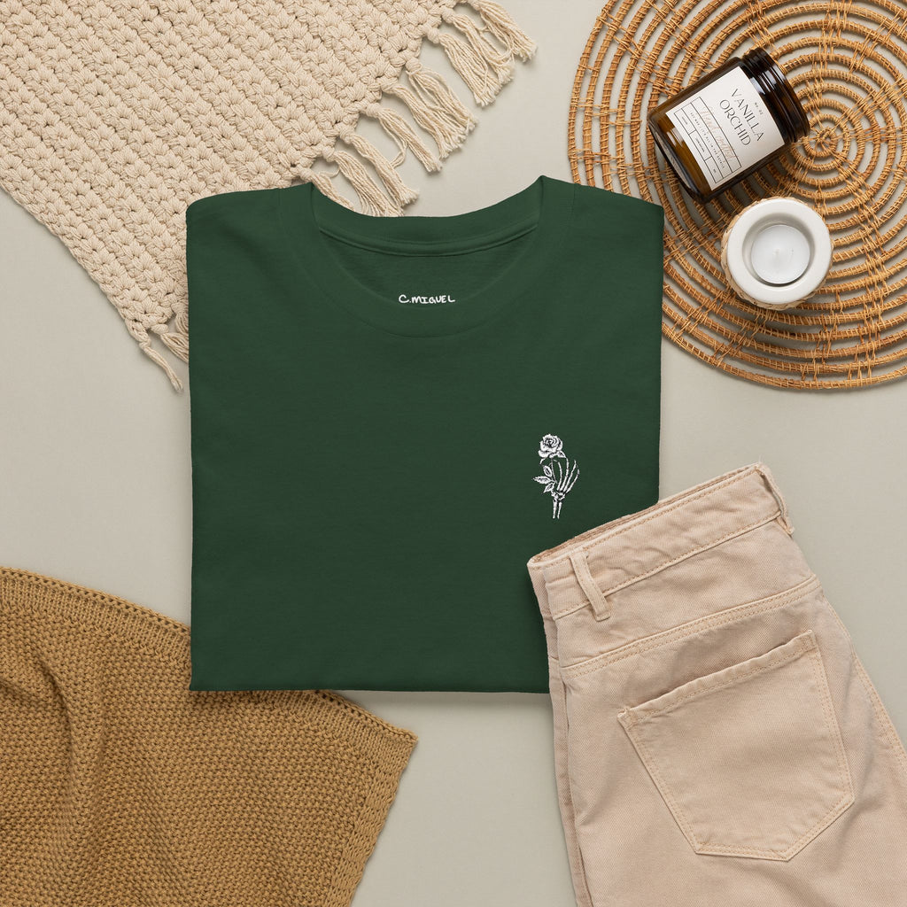 Skeleton Rose Pocket Tee — Cotton T‑Shirt